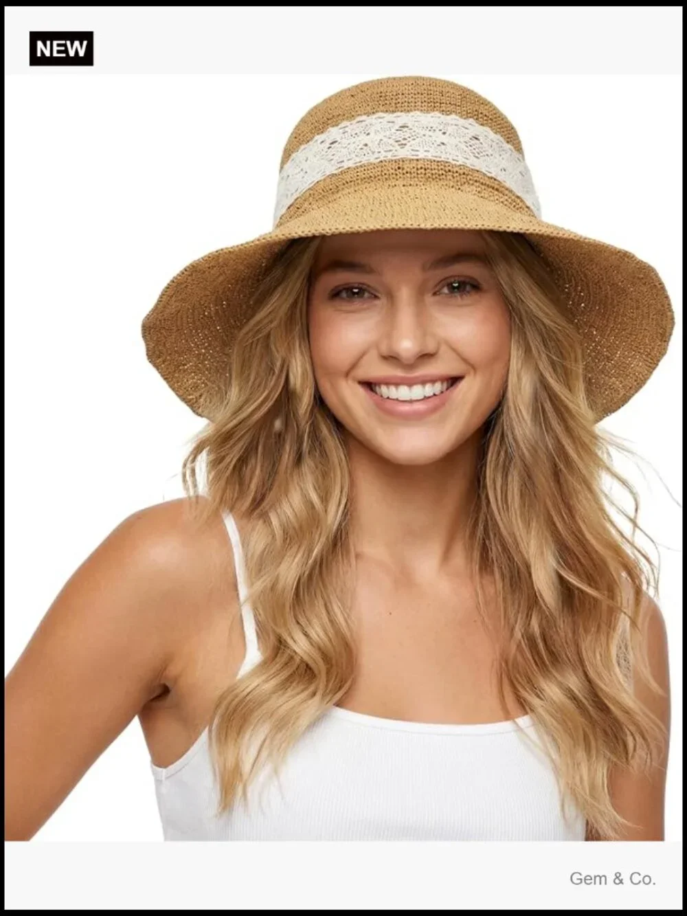Packable Straw Bucket Hat with Wide Brim and Chin Strap for Women